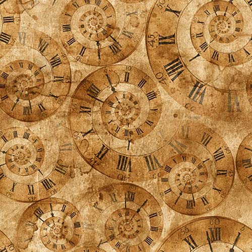 Full Steam Ahead - Clock Swirls - Tan - roman numeral swirl on tan