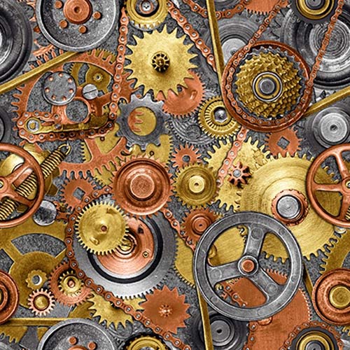 Full Steam Ahead - Gears -Gray - copper & brass gears on gray