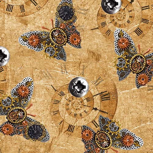 Full Steam Ahead - Butterflies - Tan - steampunk butterflies on tan