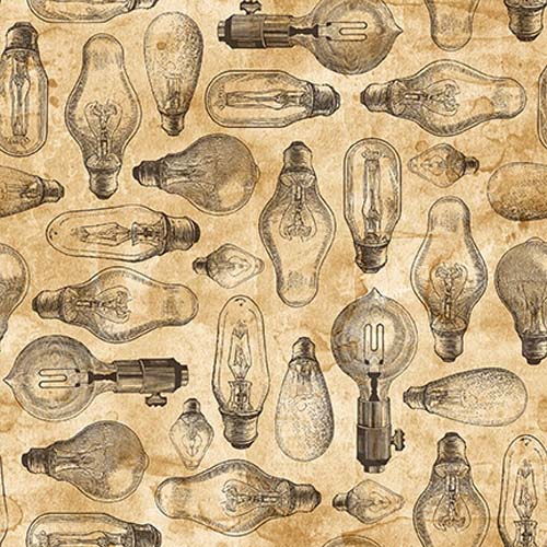 Full Steam Ahead - Lightbulbs- Parchment - lightbulb drawings on tan