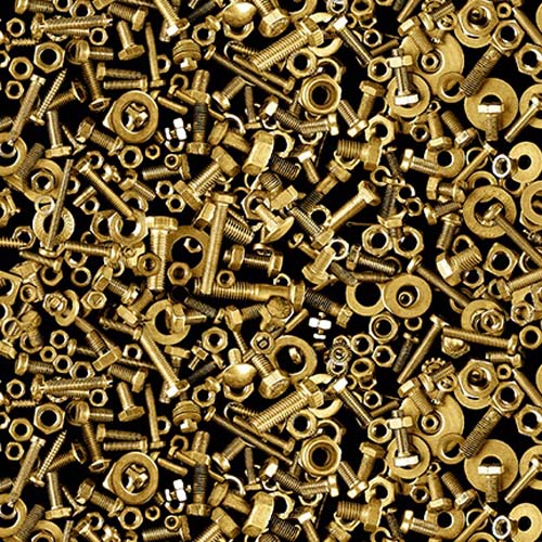 Full Steam Ahead - Nuts & Bolt - Brass - brass nuts & bolts on black