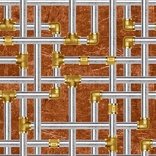 Full Steam Ahead - Pipes - Copper - silver & brass pipes on copper