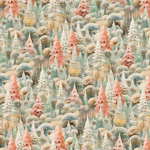 Comfort & Joy - Allover Trees- Lt. Aqua -packed pink, aqua & cream trees