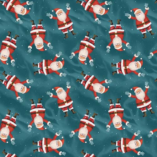Comfort & Joy - Tossed Santas- Aqua - tossed santas on teal