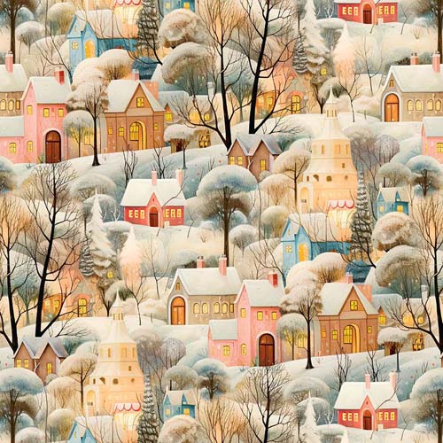 Comfort & Joy -Village Allover - Ivory - village houses & trees