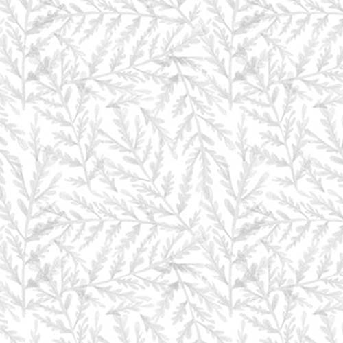 Petals & Pewter - Tiny Branches - White - gray/green branches on white