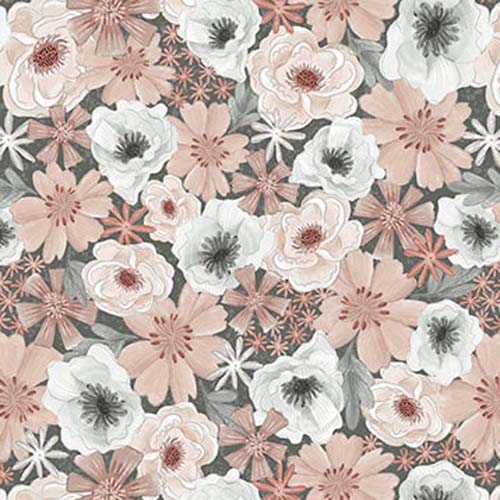 Petals & Pewter - Packed Flowers - Dusty Rose - packed pink & gray flowers