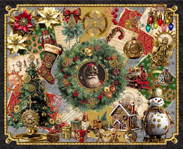 Gears & Garland - 1yd. PANELunk Christmas
