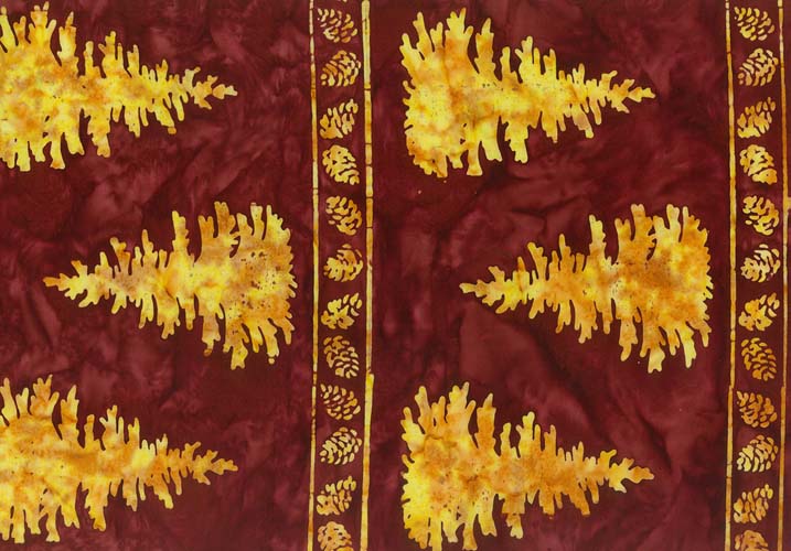 Batik - Canoe Lake - Border - Lengthwise Stripe - yellow trees on dark red