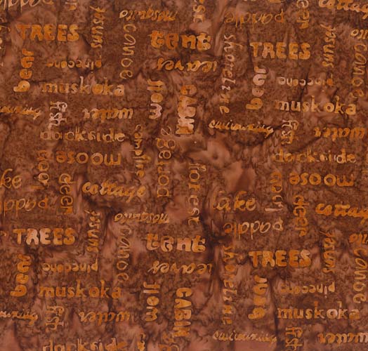 Batik - Canoe Lake - Words - Rust - lighter camping words on Rust (Cottage)