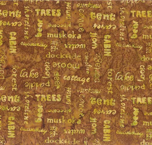 Batik - Canoe Lake - Words - Gold - yellow camping words on Gold (Cottage)