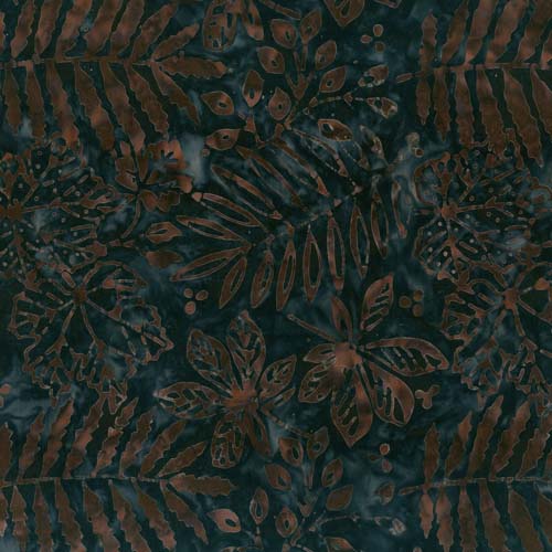 Batik -Tuscan Terrace - Leaf Pile - Soot - brown leaves on blue-black