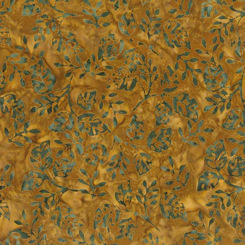 Batik -Tuscan Terrace - Leaf toss - Brown- green leaves tossed on golden brown