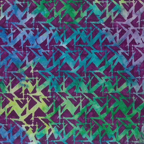 Batik -Line Work - Indigo Lime - Pinwheels - Pansy - green & aqua on purple
