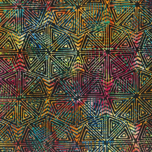Batik -Line Work - Berry Blast - Hexic Triangles - Black - multi colors & black