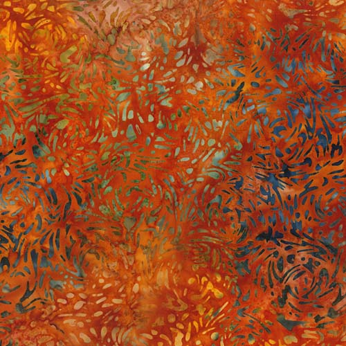 Banyan Batik BFFS- Wild Orange - teal swirls on dark orange