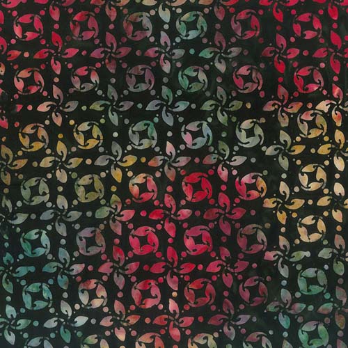 Batik - Deck the Halls- Star Grid - Dark Green - red, green & gold stars