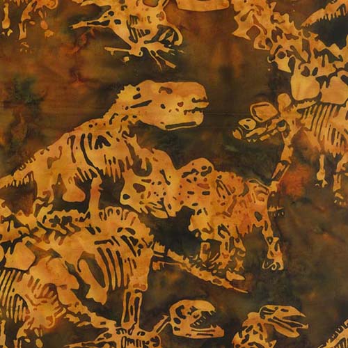 Batik - Dinosaurus -Fossilized - Brown - gold dinosaur fossils on brown