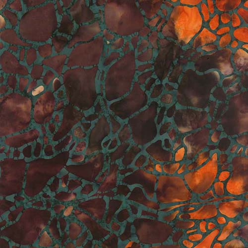 Batik - Dinosaurus - Skin - Burnt Russet- brown & orange skin texture on teal