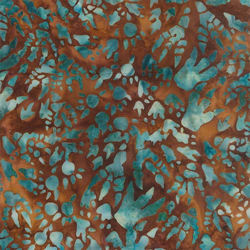 Batik - Dinosaurus- Footprints - Hazelwood - teal footprints on brown