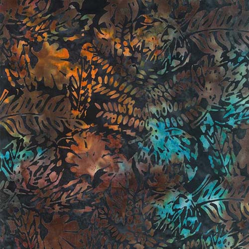 Batik - Dinosaurus -  Leaf Toss - Charcoal - teal, brown & orange foliage
