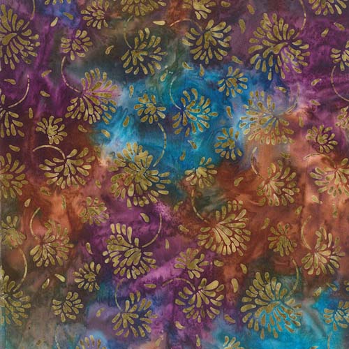 Batik - Fragrant - Amethyst - Pressed Flowers - Hickory Plum - tan flowers