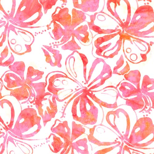 Batik - Paradise Bay - Coral Reef - Hibiscus - Pink Blush - floral on cream