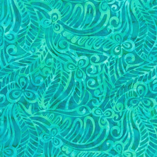 Batik - Paradise Bay - Ocean Breeze - Swirled Leaves - Teal - on teal