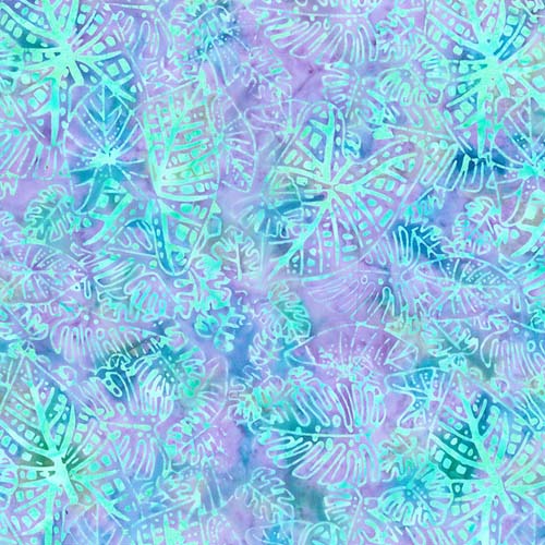 Batik - Paradise Bay - Ocean Breeze - Fanned Leaves - Lilac - on purple