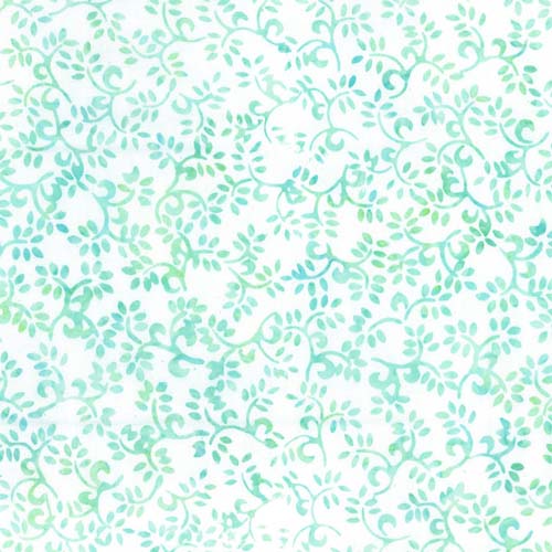 Heartland Batik - Small Vine - Snow - lt green & aqua vines on white