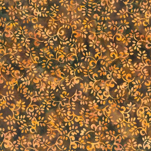 Heartland Batik - Small Vine - Harvest - lt orange vines on green/brown