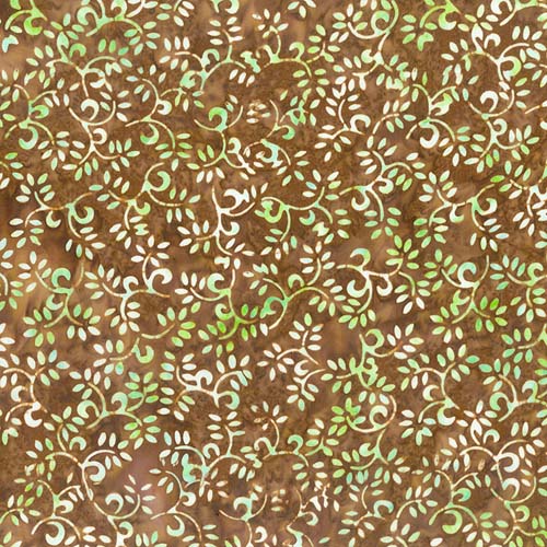 Heartland Batik - Small Vine - Hazelwood - lt green vines on brown