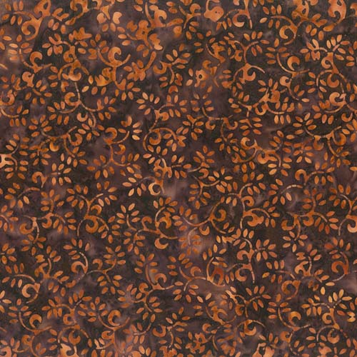Heartland Batik - Small Vine - Walnut Brown - rust vines on brown
