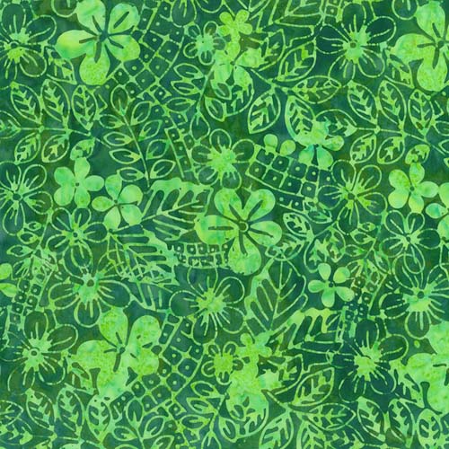 Heartland Batik - Cobble Daisy - Jade - light & dark green floral
