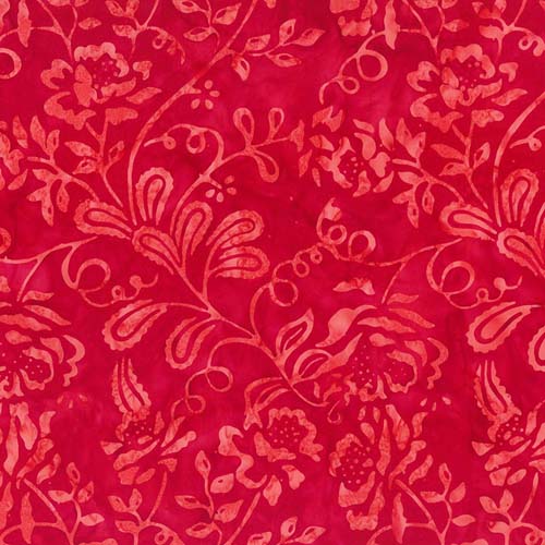 Garden Spirit Batik - Floral Spray - Lipstick Red - red floral on bright red