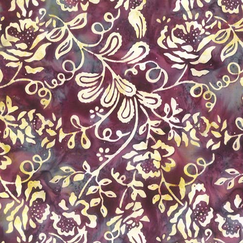 Garden Spirit Batik - Floral Spray - Burgundy - cream floral on purple/gray