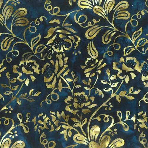 Garden Spirit Batik - Floral Spray - Indigo -  green floral on navy