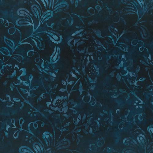 Garden Spirit Batik - Floral Spray - Midnight - Blue floral on dark blue