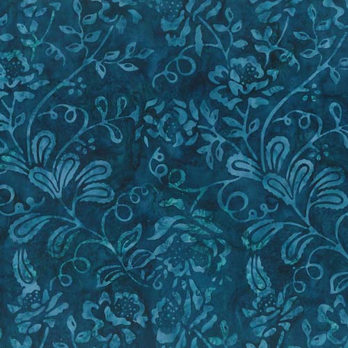 Garden Spirit Batik - Floral Spray - Dark Teal - blue teal floral on teal