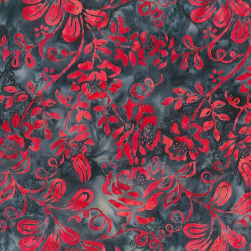 Garden Spirit Batik - Floral Spray - Dusk - Red floral on black