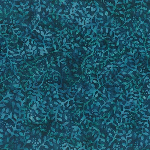 Garden Spirit Batik - Leafy Vine - Dark teal - lt teal vines on dark teal