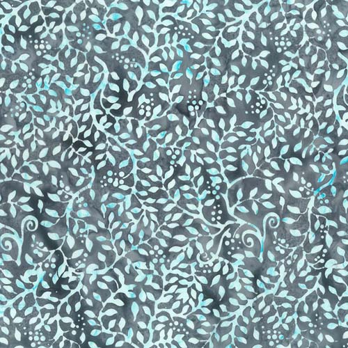 Garden Spirit Batik - Leafy Vine - Smoke - aqua vines on gray