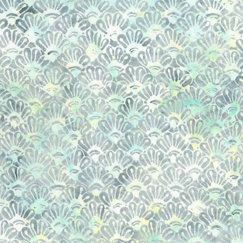 Garden Spirit Batik - Floral Fan - Dove - gray fans on pale blue/cream