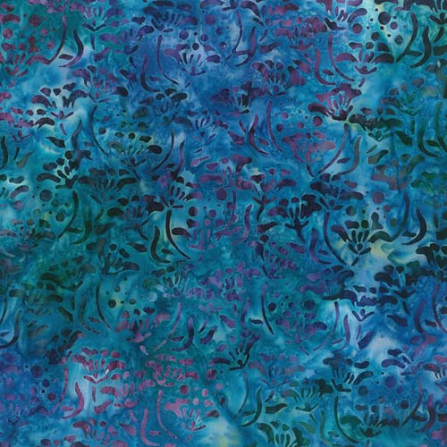 Whirlpool Batik - Stencils - Charisma - dark purple floral on teal