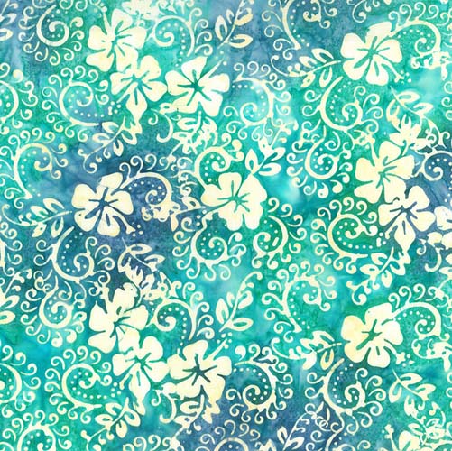 Boardwalk Dreams Batik - Hibiscus - Turquoise & Blue floral