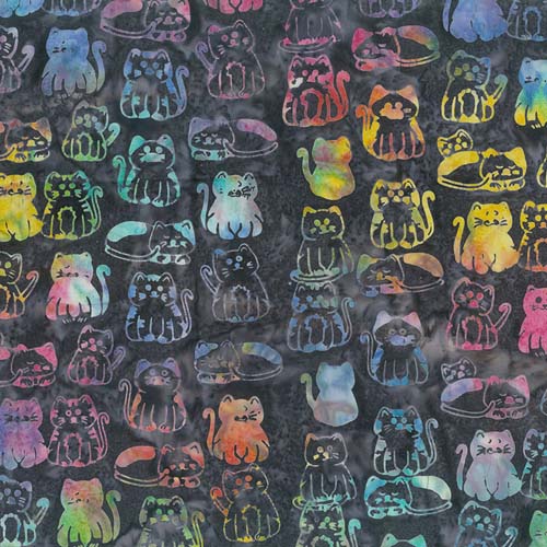 Meow Meow Batik - Kitties - Charcoal - Multi - colorful kitties on black