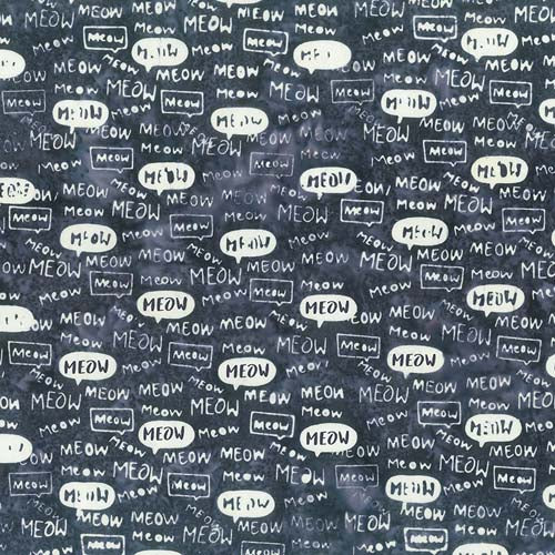 Meow Meow Batik - Meow Words - Charcoal - black and white words on black