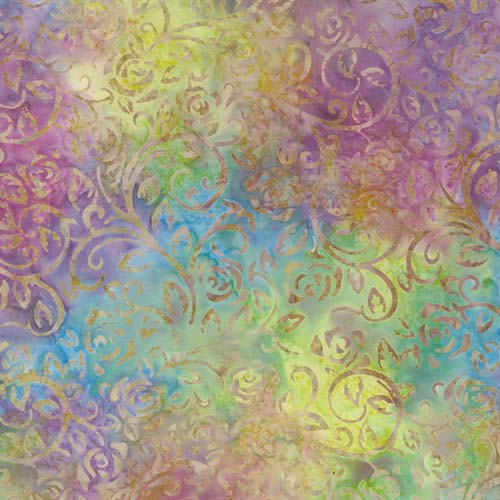 108" Wide Back - Banyan Batik - Lt. blue - Roses & vines on green purple & blue