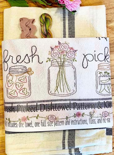 Bareroots - Fresh Picked - Embroidery Dishtowel Kit - incl towel, floss& ric-rac