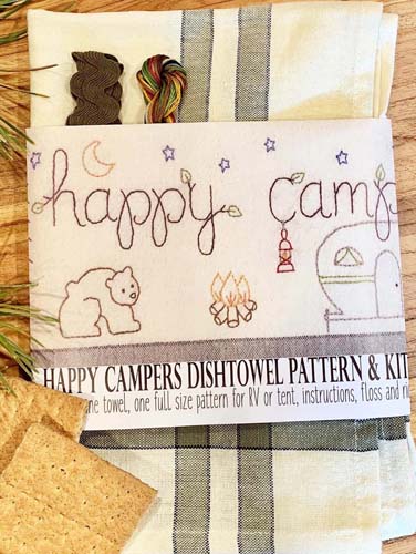 Bareroots - Happy Camper - Embroidery Dishtowel Kit - incl towel, floss